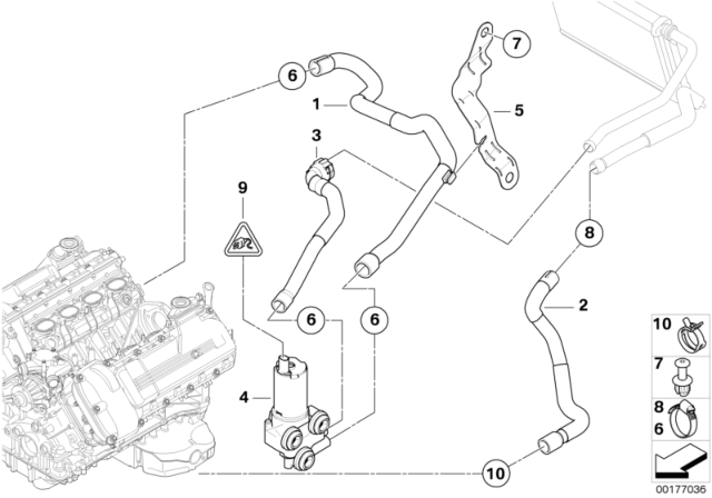 2009 BMW M3 Hose For Radiator And Addit:Water Pump Diagram for 64219119155