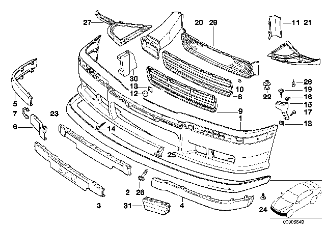 1998 BMW 318i M Trim Panel, Front Diagram