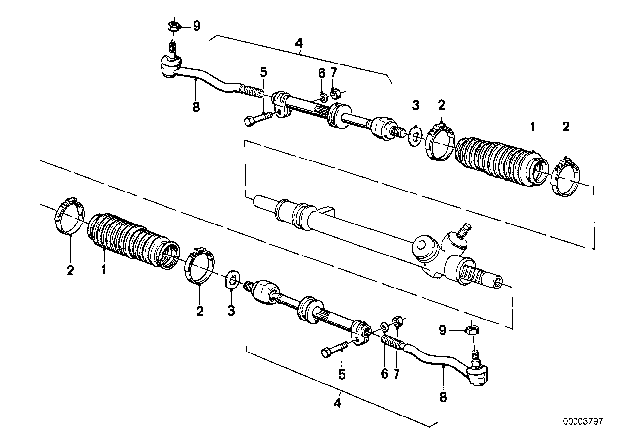 1987 BMW 325e Steering Linkage / Tie Rods Diagram