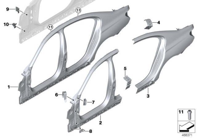 2019 BMW 750i Side Frame Diagram 1