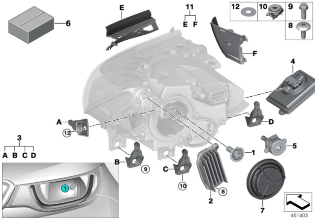 2016 BMW i3 Individual Parts For Headlamp, Halogen Diagram