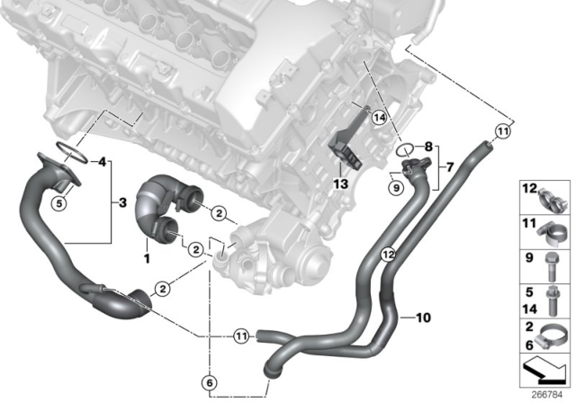 2011 BMW 335is Cooling System - Water Hoses Diagram