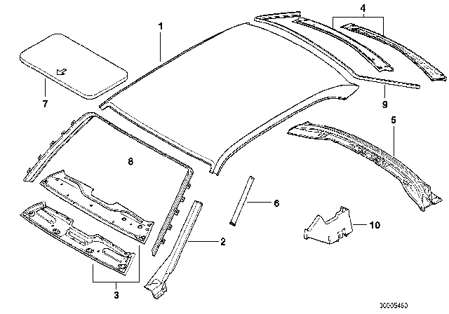 2000 BMW 740i Rear Window Frame Upper Part Diagram for 41328167223