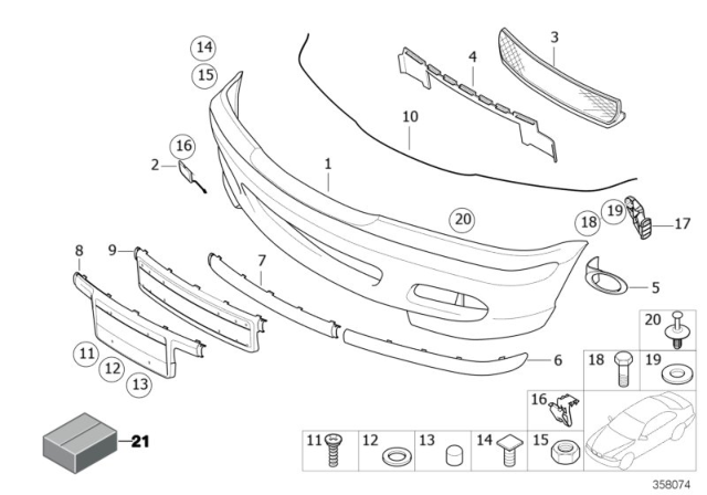 2000 BMW 323i M Trim Panel, Front Diagram