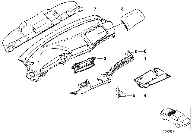 2002 BMW 525i Mounting Parts, Instrument Panel Diagram 1