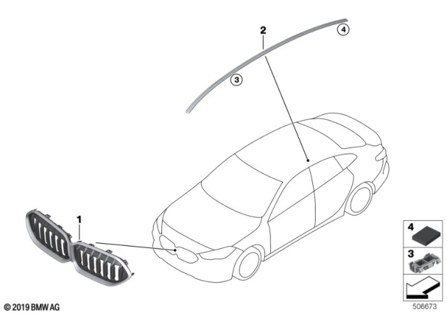 2020 BMW 228i xDrive Gran Coupe Exterior Trim / Grille Diagram