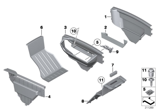 2010 BMW 550i GT Center Console Storing Partition Diagram