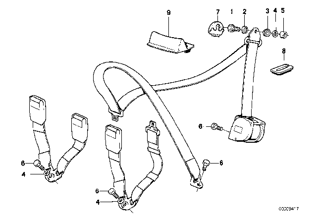 1985 BMW 325e Rear Safety Belt Mounting Parts Diagram