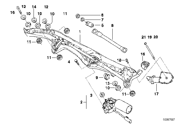 2000 BMW 740i Single Wiper Parts Diagram
