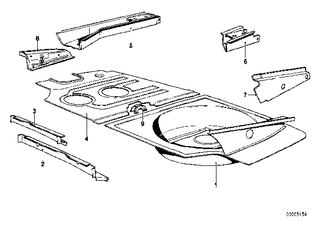 1982 BMW 633CSi Mounting Parts For Trunk Floor Panel Diagram 1