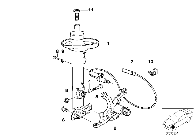 1999 BMW Z3 M Front Left Spring Strut Diagram for 31312228417