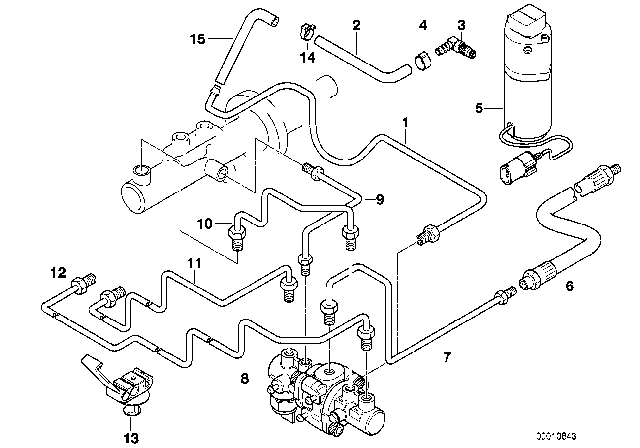 1996 BMW 750iL Brake Master Cylinder Brake Pipe Diagram