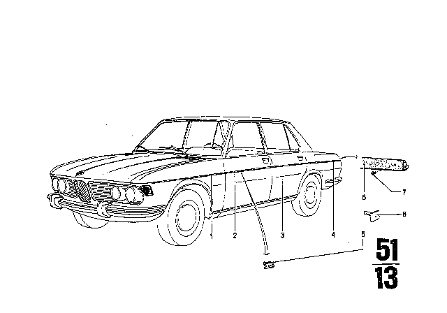 1973 BMW 3.0S Moulding Front Right Diagram for 51131817602