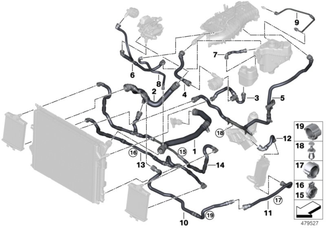 2019 BMW 430i xDrive Cooling System Coolant Hoses Diagram 2