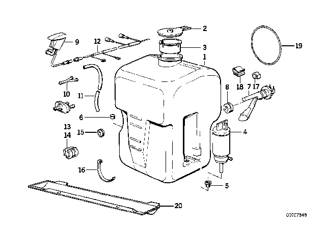 1989 BMW 635CSi Washer Bottle Fluid Container Diagram for 61661381544