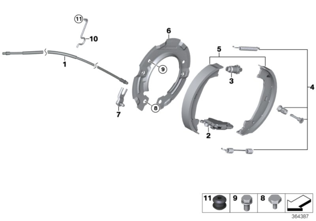 2011 BMW 128i Parking Brake / Brake Shoes Diagram