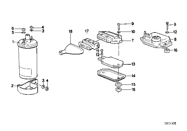 1985 BMW 318i Ignition Coil Diagram for 12131273216