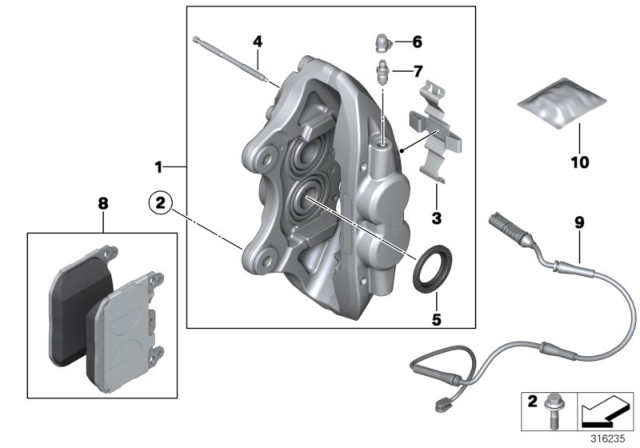 2014 BMW 328i xDrive Front Wheel Brake, Brake Pad Sensor Diagram 2