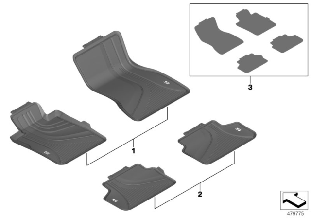 2017 BMW 540i Floor Mats Diagram