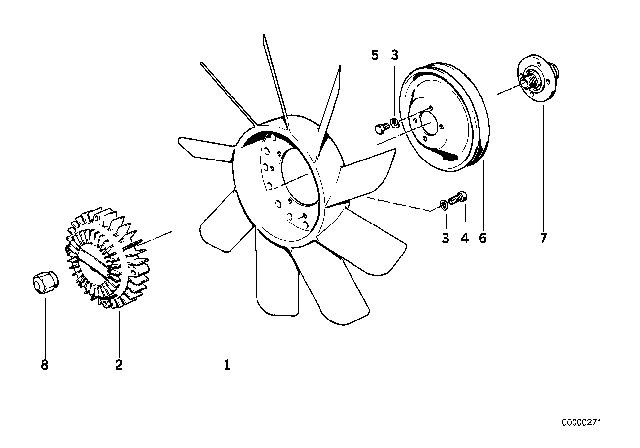 1987 BMW 535i Engine Cooling Fan Blade Diagram for 11521723363