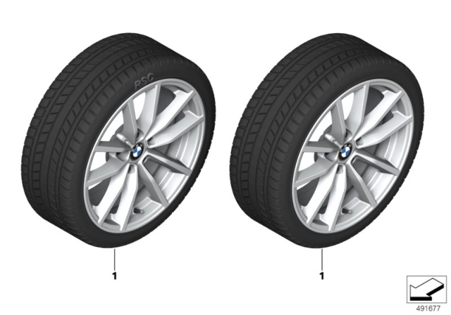 2020 BMW M340i xDrive Winter Wheel With Tire V-Spoke Diagram 2