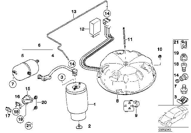 2002 BMW 540i Levelling Device, Air Spring And Control Unit Diagram