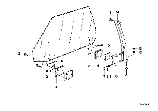 1977 BMW 630CSi Front Right Window Guide Diagram for 51321843646