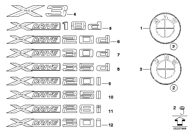 2009 BMW X3 Emblems / Letterings Diagram 2