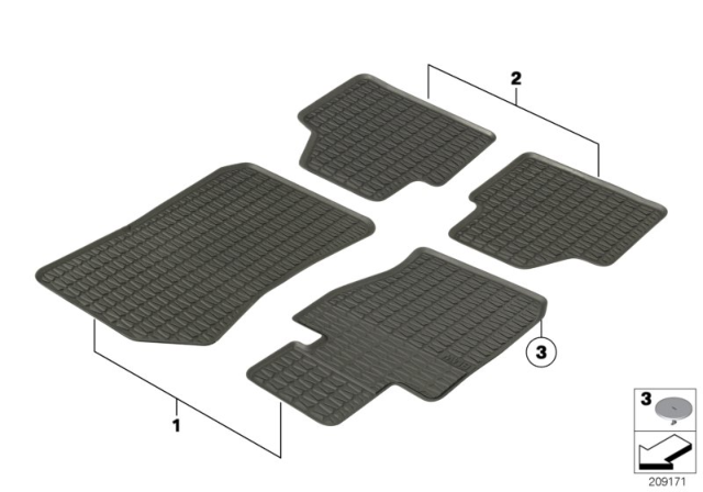 2013 BMW X1 Kit Floor Mats Rubber Rear Diagram for 51472158679