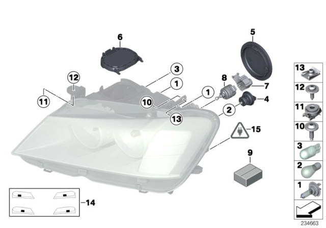 2015 BMW X3 Individual Parts For Headlamp, Halogen Diagram 1