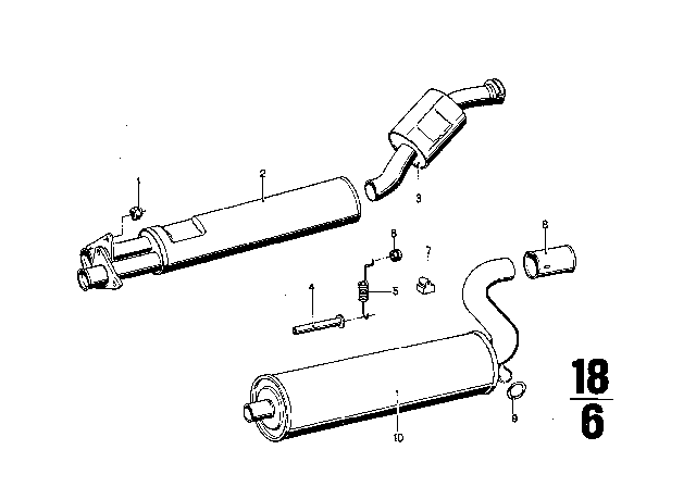 1974 BMW Bavaria Centre Muffler Diagram for 18121107886