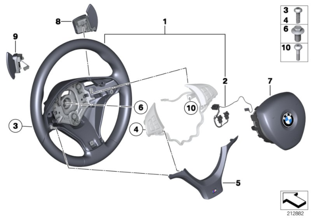 2011 BMW X6 M M Sports Steering Wheel, Airbag Diagram