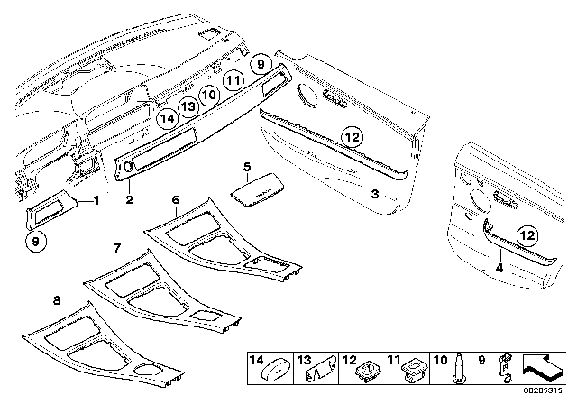 2011 BMW 328i Interior Trim Finishers Diagram