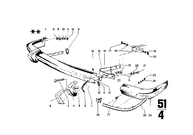 1973 BMW 2002tii Bumper USA, Front Diagram 1