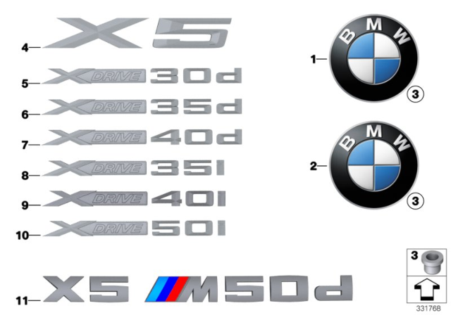 2011 BMW X5 Nameplate Diagram for 51147248191