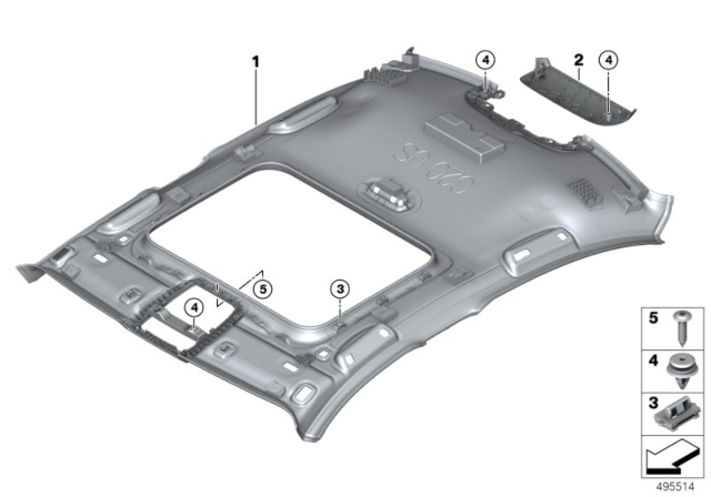 2020 BMW 330i xDrive HEADLINING, LIFT-UP & SLIDE Diagram for 51448079199