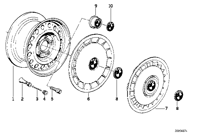 1993 BMW 525i Steel Rim Schwarz Diagram for 36111129381