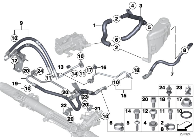 2019 BMW 650i xDrive Gran Coupe Hydro Steering - Oil Pipes Diagram