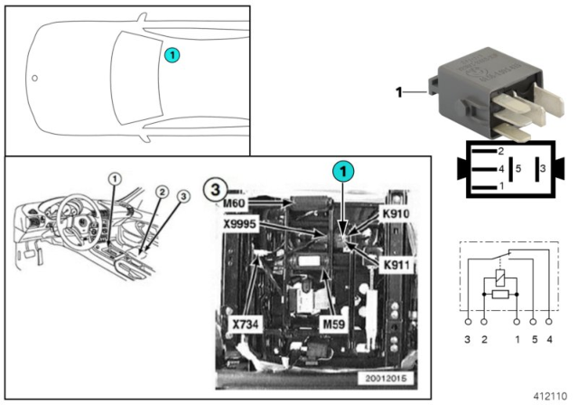 1998 BMW Z3 M Relay, Cut-Off Passenger Seat Height Adjust Diagram