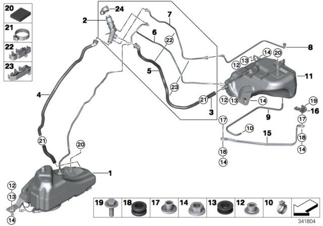 2016 BMW 328d xDrive SCR Reservoir / Mounting Parts / Lines Diagram