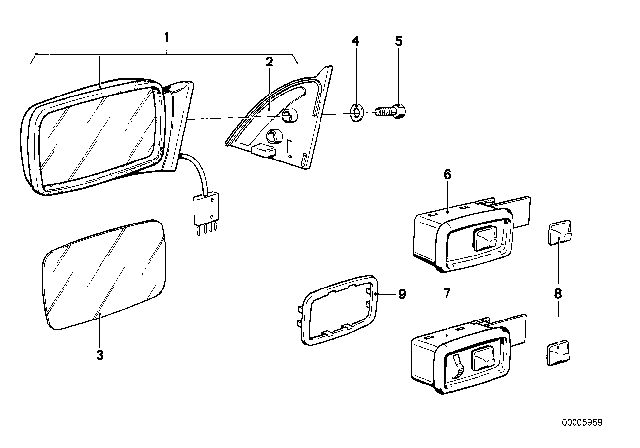 1979 BMW 528i Electric Exterior Mirror Right Diagram for 51161874630