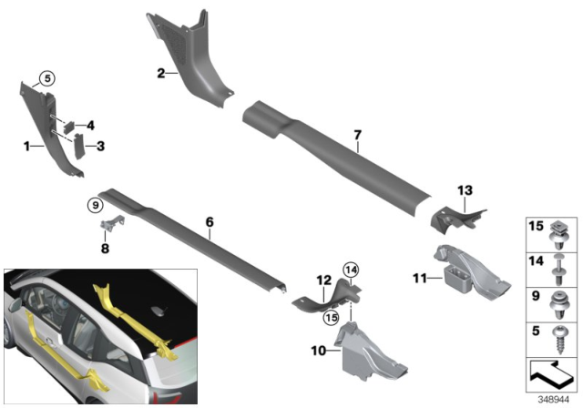 2014 BMW i3 Side Trim Panel, Front, Bottom Right Diagram for 51437272418