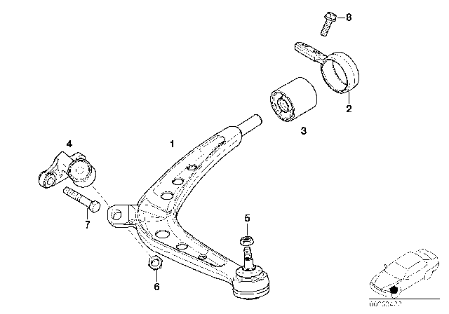 2003 BMW 325xi Wishbone / Ball Joint, 4-Wheel Diagram