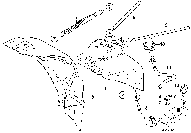 1997 BMW 318i Expansion Tank / Tubing / Pressure Sensor Diagram