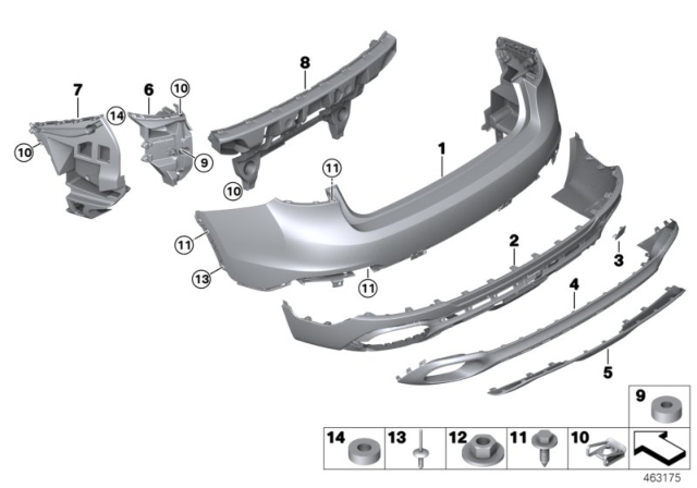 2015 BMW X6 Cladding, Bumper, Rear Diagram for 51127413501