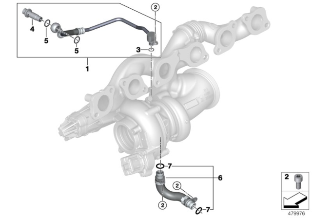 2020 BMW M760i xDrive Oil Feed Line, Exhaust Turbocharger Diagram for 11428654387