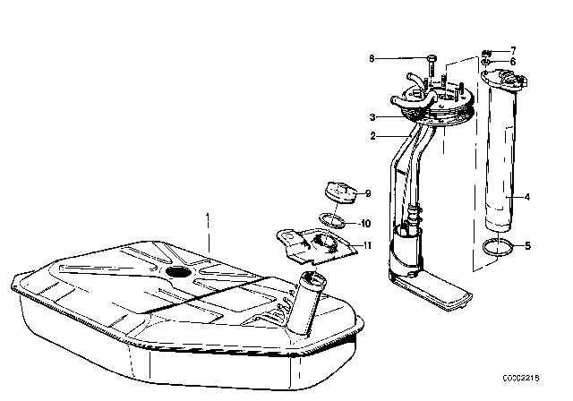 1978 BMW 733i Fuel Tank Sending Unit Assembly Diagram for 16121153009