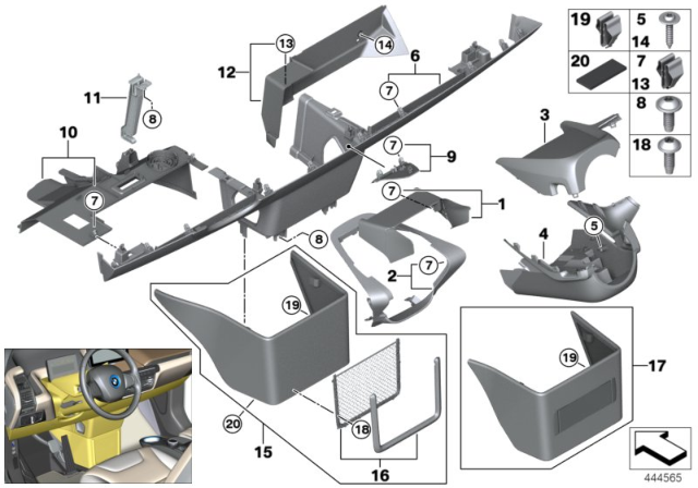 2016 BMW i3 Mounting Parts, Instrument Panel Diagram 1