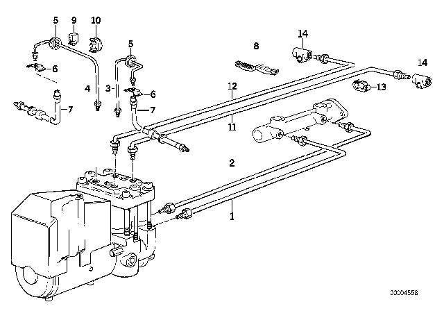 1994 BMW 540i Brake Pipe Front ABS Diagram 1