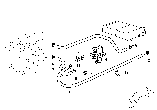 2002 BMW Z3 Water Valve / Water Hose Diagram